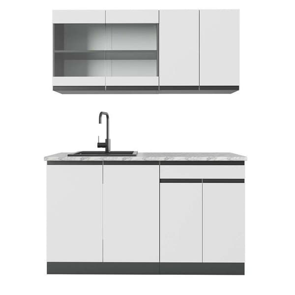 R-Line kök, 140 cm, PT Marmor, vit/antracit, Vicco