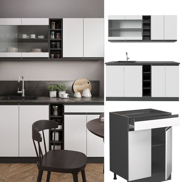 R-Line kök, 160 cm, PT antracit, vit/antracit, Vicco