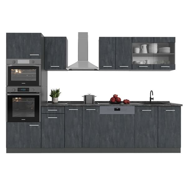 Vicco kök R-Line, Betong Svart/Antracit, 300 cm utan bänkskiva