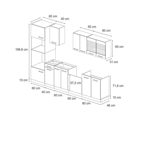 Vicco kök R-Line, Betong Svart/Antracit, 300 cm utan bänkskiva