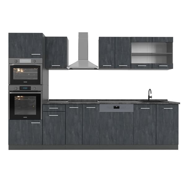 Vicco kök R-Line, Betong Svart/Antracit, 300 cm utan bänkskiva