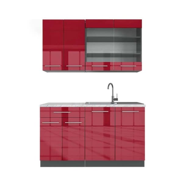 Fame-Line kök, 140 cm, PT Marble, Bordeaux högblank/antracit, Vicco