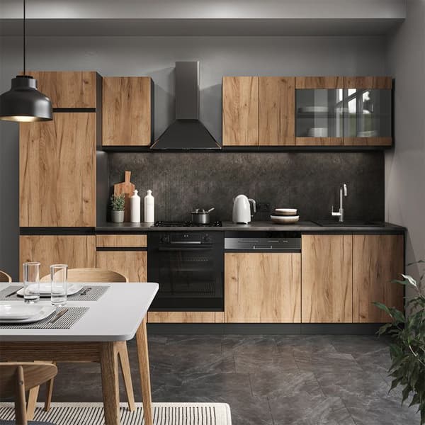 Kök R-Line, 300 cm, PT Antracit, Gyllene ek/antracit, Vicco