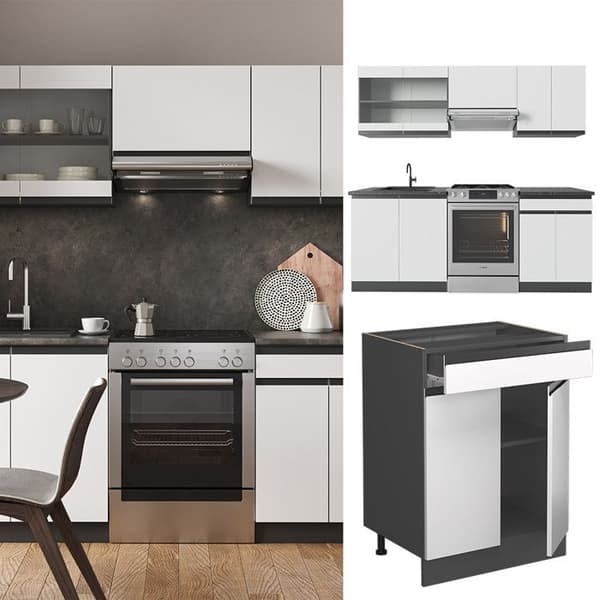 R-Line kök, 200 cm, PT Marmor, vit/antracit, Vicco