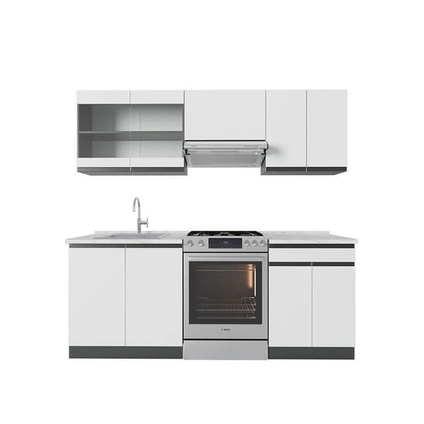 R-Line kök, 200 cm, PT Marmor, vit/antracit, Vicco