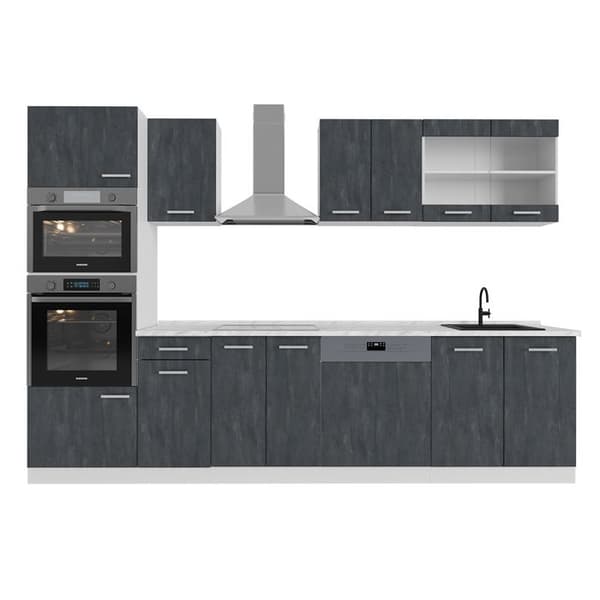 Vicco kök R-Line, betong svart/vit, 300 cm PT Marmor