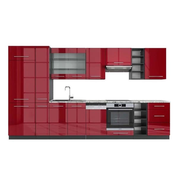 Fame-Line kök, 355 cm, PT Marble, Bordeaux högblank/antracit, Vicco
