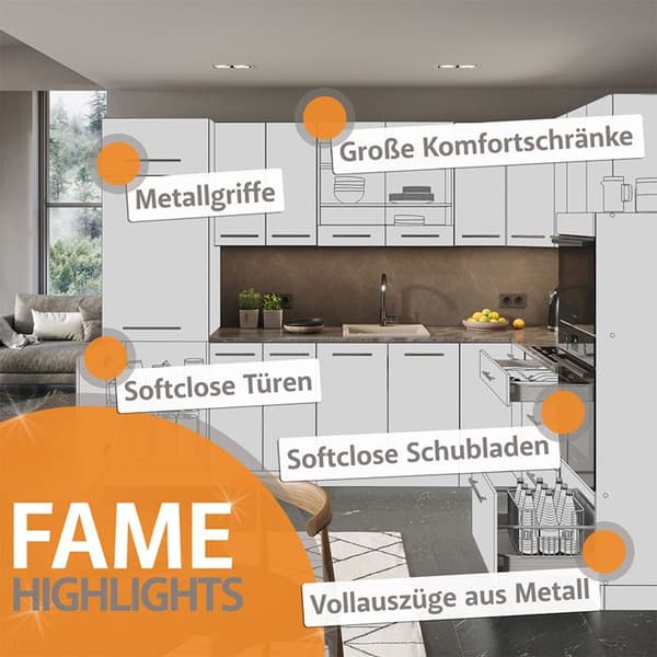 Fame-Line hörnkök, 160 x 190 cm, PT Ek, Guld/vit ek, Vicco