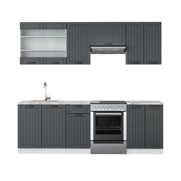 Fame-Line kök, 240 cm, PT Marble, Lanthus antracit/vit, Vicco