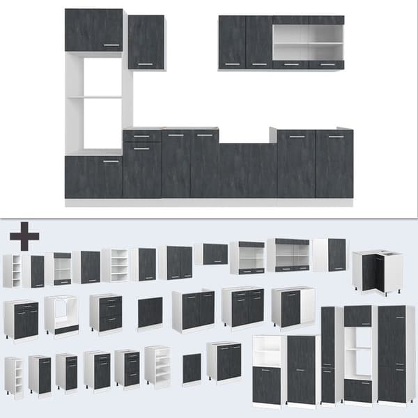 Vicco kök R-Line, betong svart/vit, 300 cm PT Ek