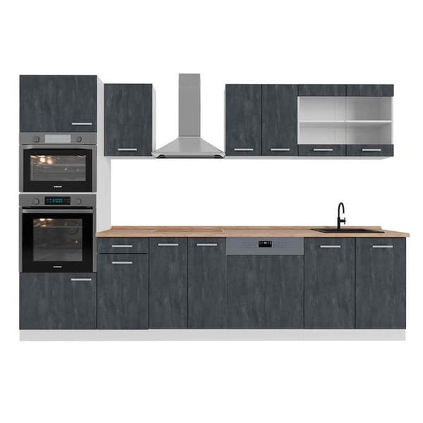Vicco kök R-Line, betong svart/vit, 300 cm PT Ek