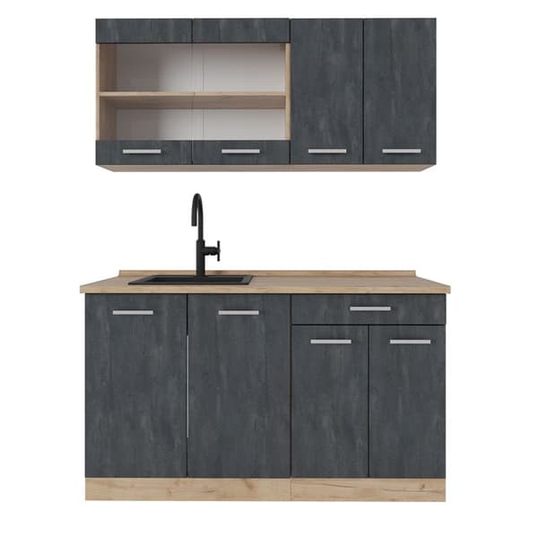 R-Line kök, 140 cm PT Ek, Svart betong/guld ek, Vicco
