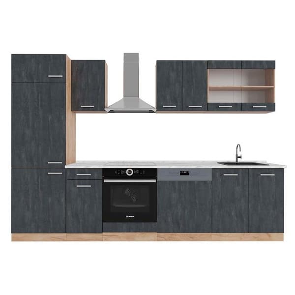 Vicco kök R-Line, Svart betong/guld ek, 300 cm PT Marmor
