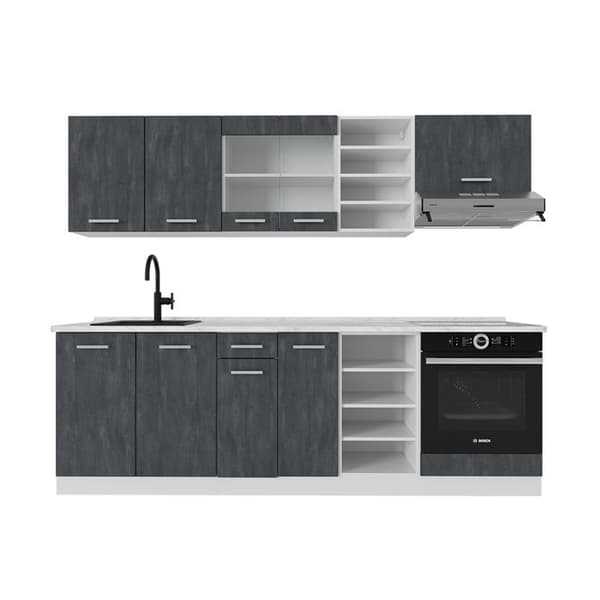 R-Line kök, 240 cm utan bänkskiva, betong svart/vit, Vicco