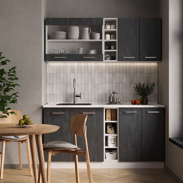 R-Line kök, 160 cm PT Marmor, betong svart/vit, Vicco