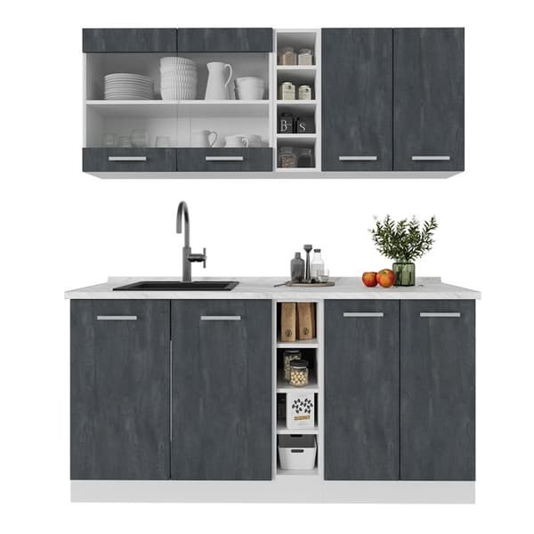 R-Line kök, 160 cm PT Marmor, betong svart/vit, Vicco