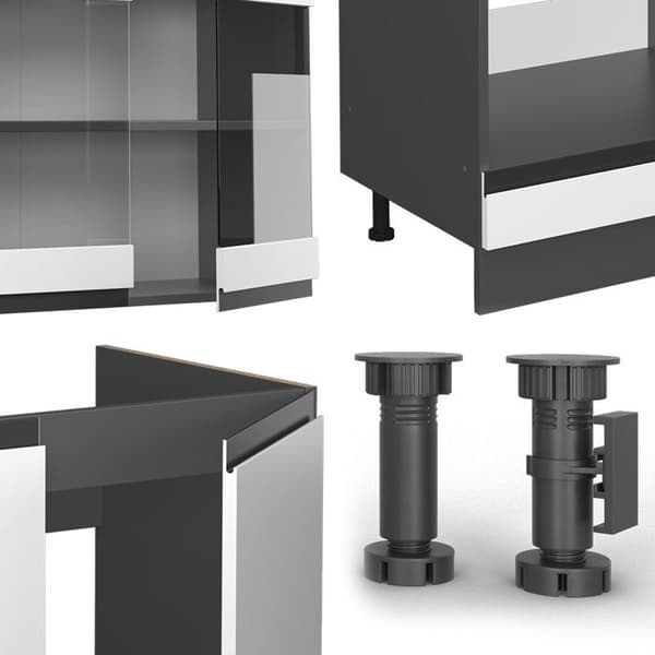 Hörnkök R-Line, 257 x 277 cm J-Shape, PT Ek, vit/antracit, Vicco