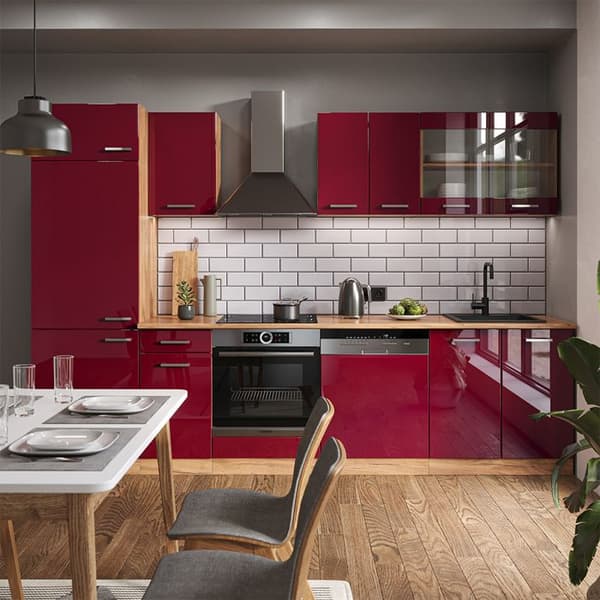 R-Line kök, 300 cm, PT Marble, Blank Bordeaux/Golden Oak, Vicco