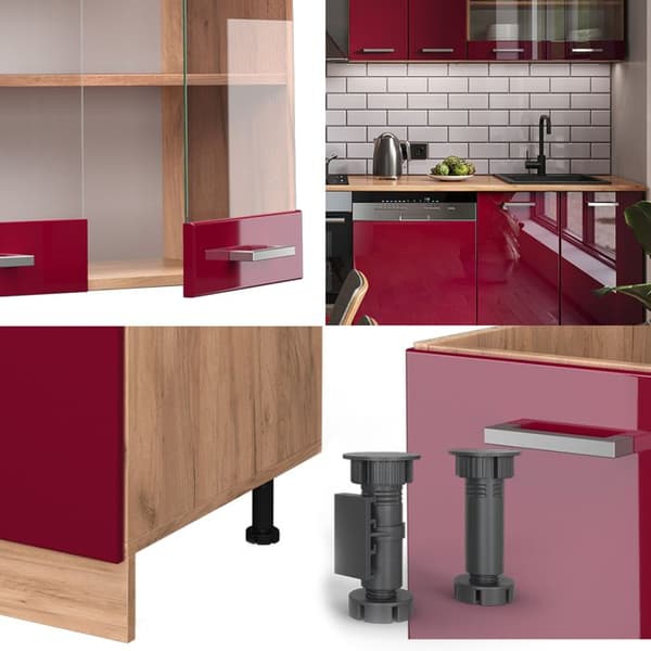 R-Line kök, 300 cm, PT Marble, Blank Bordeaux/Golden Oak, Vicco