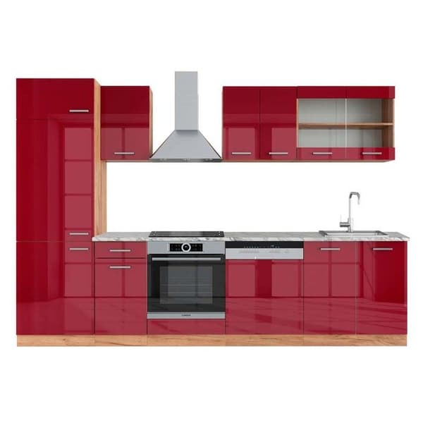 R-Line kök, 300 cm, PT Marble, Blank Bordeaux/Golden Oak, Vicco