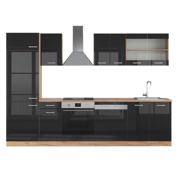 R-Line kök, 300 cm, PT Ek, Blank svart/Gyllene ek, Vicco