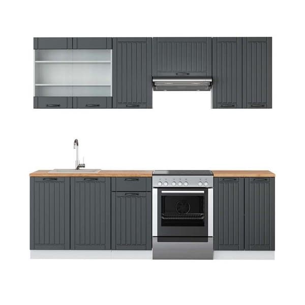 Fame-Line kök, 240 cm, PT Ek, Lanthus antracit/vit, Vicco