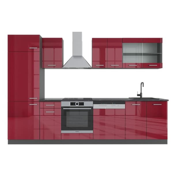 R-Line kök, 300 cm, PT antracit, Bordeaux högblank/antracit, Vicco