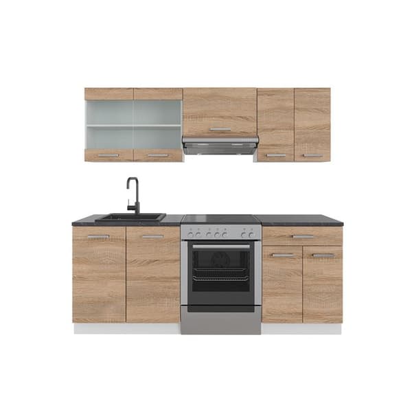 R-Line kök, 200 cm, PT Antracit, Sonoma/vit, Vicco