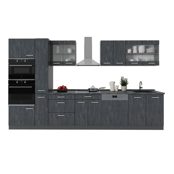 R-Line kök, 350 cm utan bänkskiva, Betong Svart/Antracit, Vicco