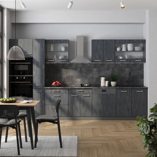 R-Line kök, 350 cm utan bänkskiva, Betong Svart/Antracit, Vicco