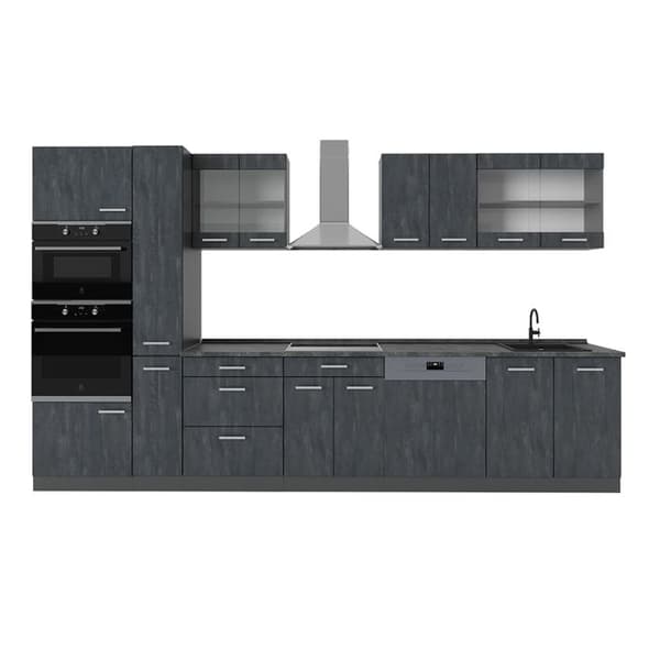 R-Line kök, 350 cm utan bänkskiva, Betong Svart/Antracit, Vicco
