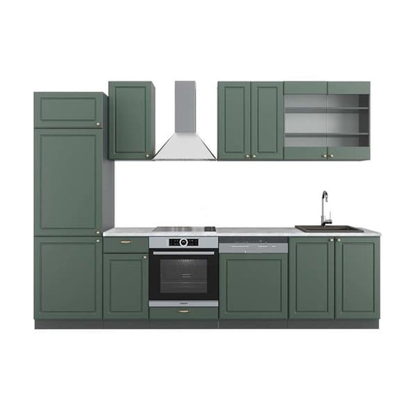 Fame-Line kök, 300 cm, PT Marble, Country green och guld/antracit, Vicco