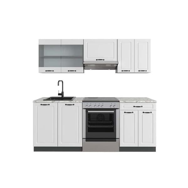 R-Line kök, 200 cm, PT Marmor, Stuga vit/antracit, Vicco