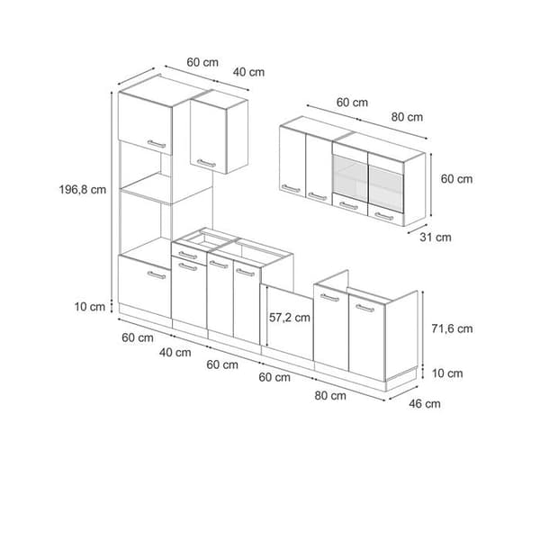 R-Line kök, 300 cm med högskåp, PT Ek, Bordeaux högglans/antracit, Vicco