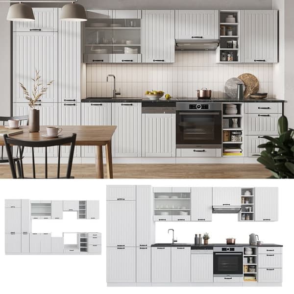 Fame-Line kök, 355 cm, PT antracit, Country vit/vit, Vicco