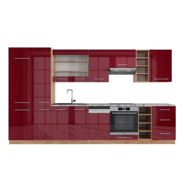 Fame-Line kök, 355 cm, PT Marble, Blank Bordeaux/Golden Oak, Vicco