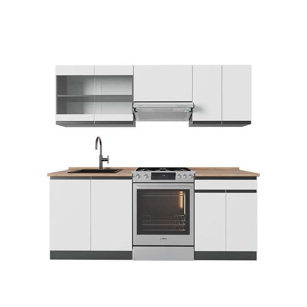 R-Line kök, 200 cm, PT Ek, vit/antracit, Vicco