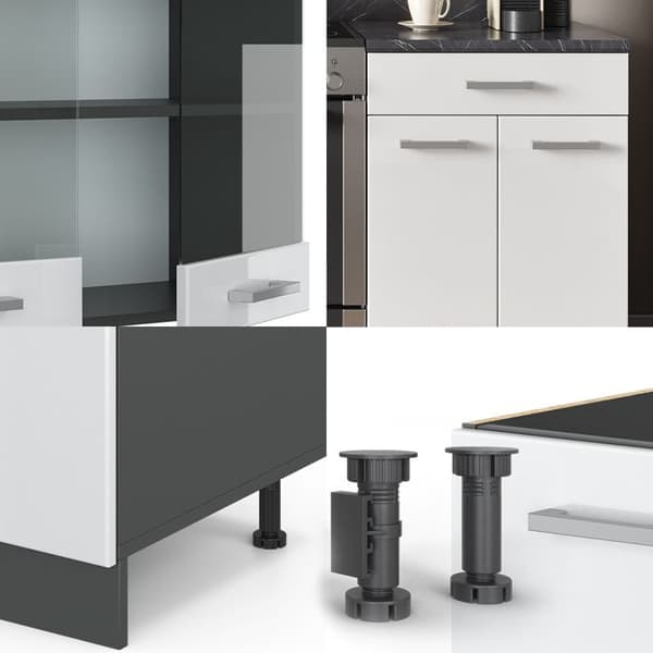 R-Line kök, 200 cm, PT Marble, Blank vit/Antracit, Vicco