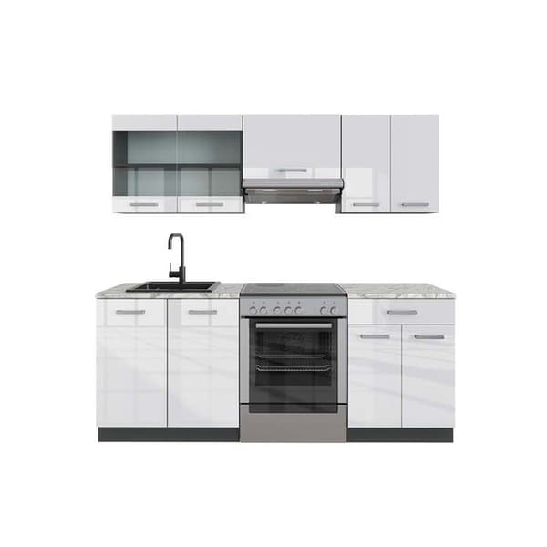 R-Line kök, 200 cm, PT Marble, Blank vit/Antracit, Vicco