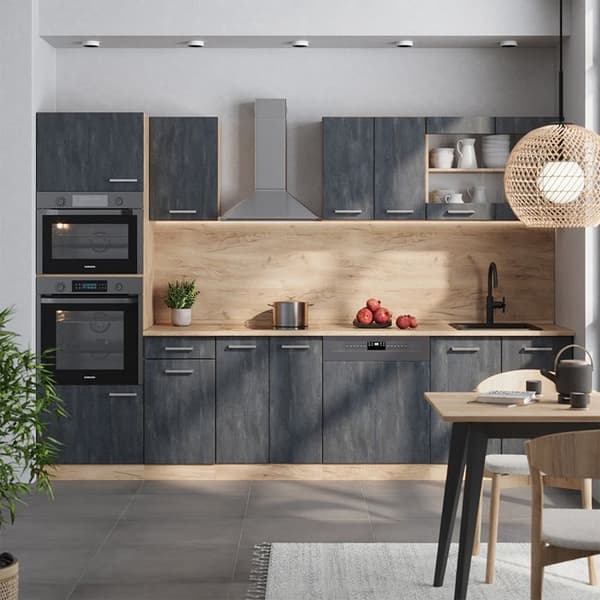 Vicco kök R-Line, Svart betong/guld ek, 300 cm PT Antracit