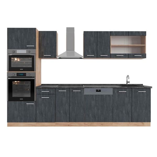 Vicco kök R-Line, Svart betong/guld ek, 300 cm PT Antracit
