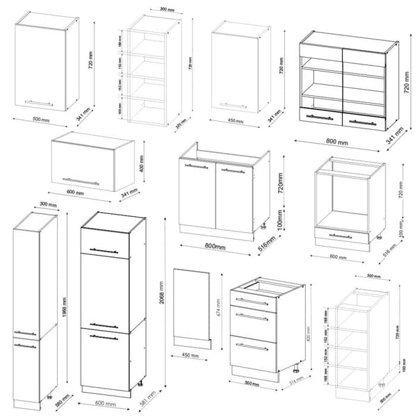 Fame-Line kök, 355 cm, PT Marble, Lanthus antracit/vit, Vicco