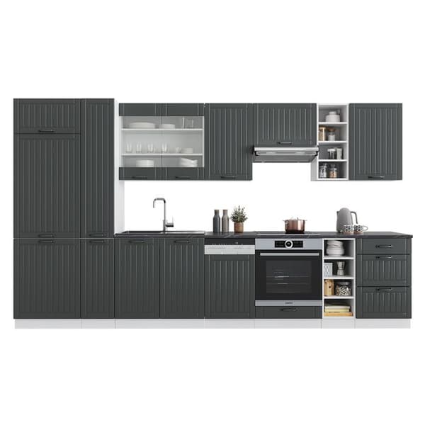 Fame-Line kök, 355 cm, PT Marble, Lanthus antracit/vit, Vicco