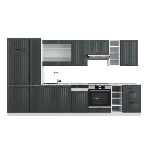 Fame-Line kök, 355 cm, PT Marble, Lanthus antracit/vit, Vicco