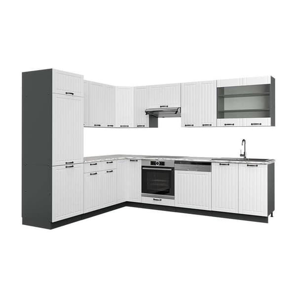 Fame-Line hörnkök, 227 x 287 cm, PT Marble, Cottage vit/antracit, Vicco