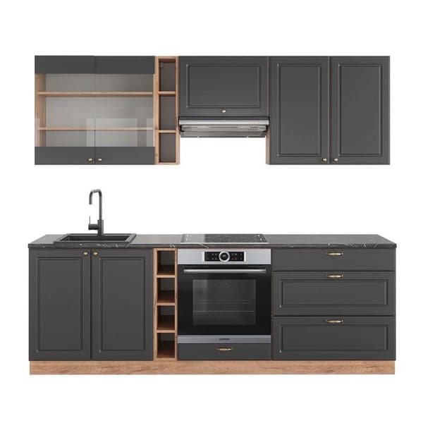Fame-Line kök, 235 cm, PT Antracit, Country Antracit/Golden Oak, Vicco