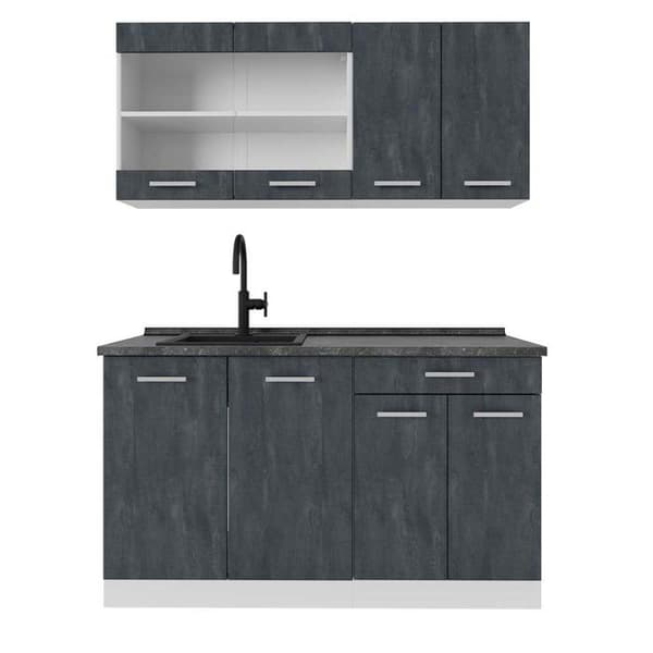 R-Line kök, 140 cm PT Antracit, betong svart/vit, Vicco