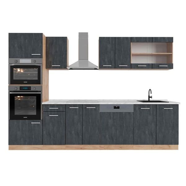 Vicco kök R-Line, Svart betong/guld ek, 300 cm PT Marmor