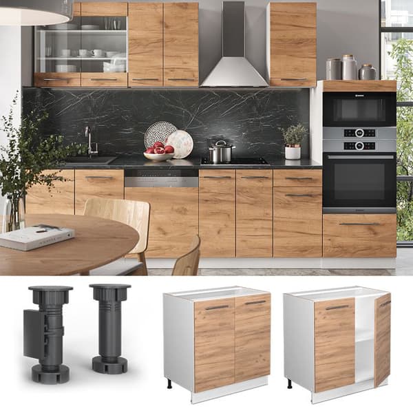 Bänk under diskbänk Fame-Line, 80 cm med hylla, PT Antracit, Guld ek, Vit, Vicco