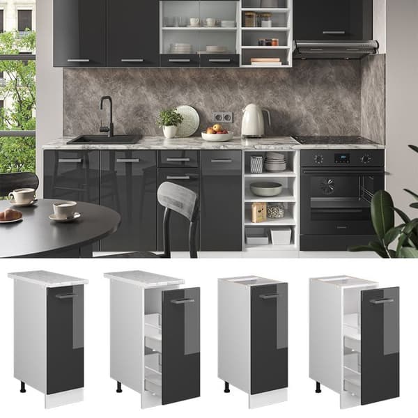 Köksmöbel R-Line, 30 cm, PT Marmor, Anthracite Hög glans, Vit, Vicco
